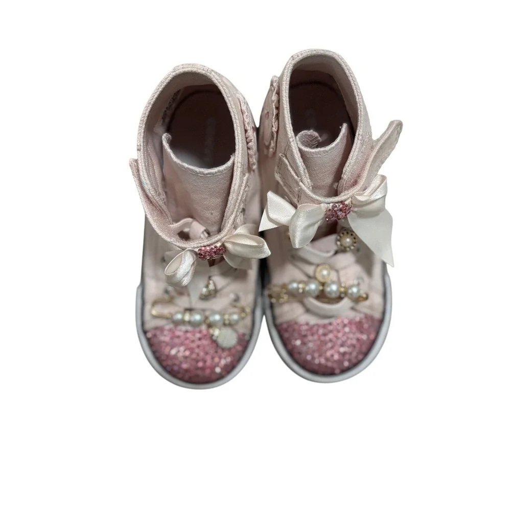 Converse Chuck Taylor All Star Custom Pink Rhinestone Pearl toddlerShoes Size 10